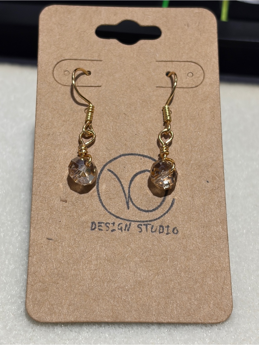 Gold Crystal Drop Earrings - Champagne Gold